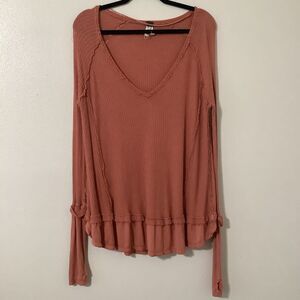 We the Free Orange Autumn Bohemian Fairy Grunge Distressed Boho Oversized Top S